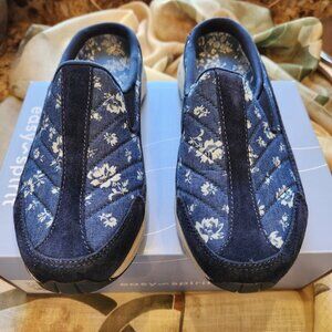 EUC "Easy Spirit ESP Hotrace M Dress Blue" Floral Print Walking Slip-Ons, Size 6